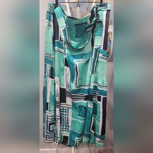 Lane Bryant Teal and Black Abstract Patterned Flowy Belted Maxi Skirt Size 22/24